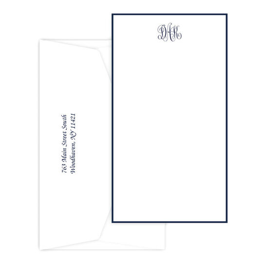 Triple Thick Classic Monogram Border Tall Flat Note Cards